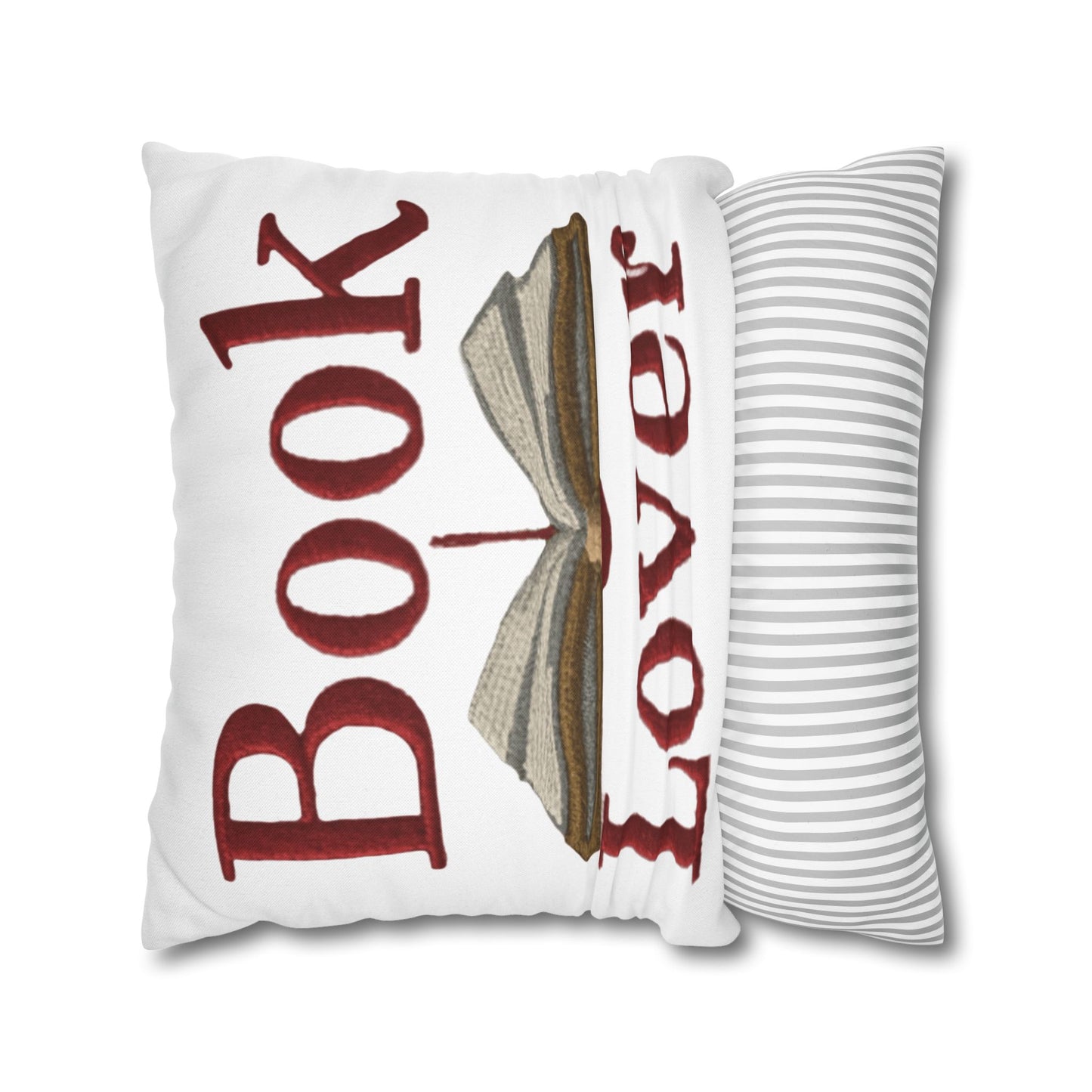 Open Book Embroidery Art: Book Lover Text for Avid Readers - Spun Polyester Square Pillow Case