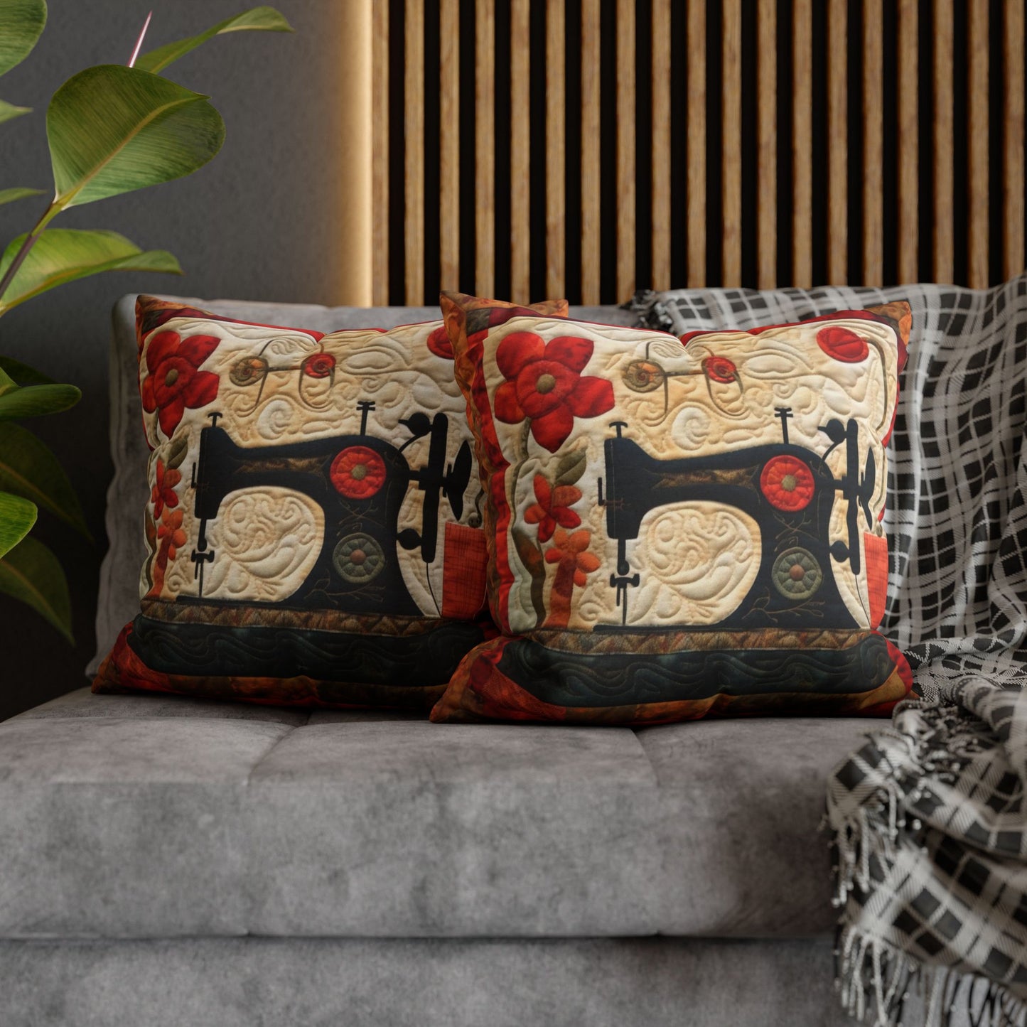 Sewing Machine Quilt: A Crafted Design Homage to Stitching - Spun Polyester Square Pillow Case