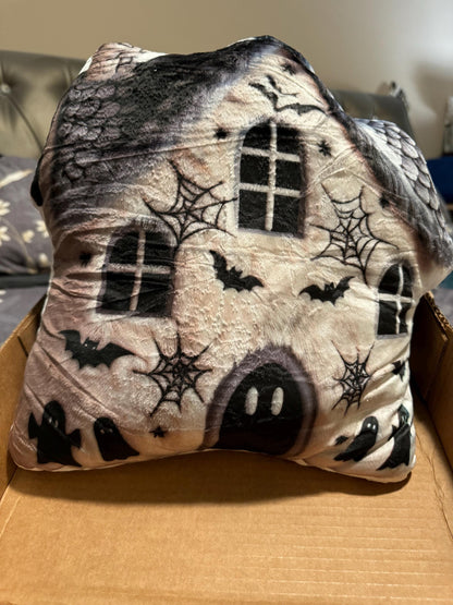 Haunted House Halloween, Spooky Gift, Plush Shaped Pillow