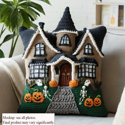 Haunted Mansion Halloween, Spooky Haunted House, Scary Gift, Plush Shaped Pillow