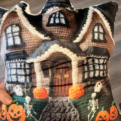 Haunted Mansion Halloween, Spooky Haunted House, Scary Gift, Plush Shaped Pillow