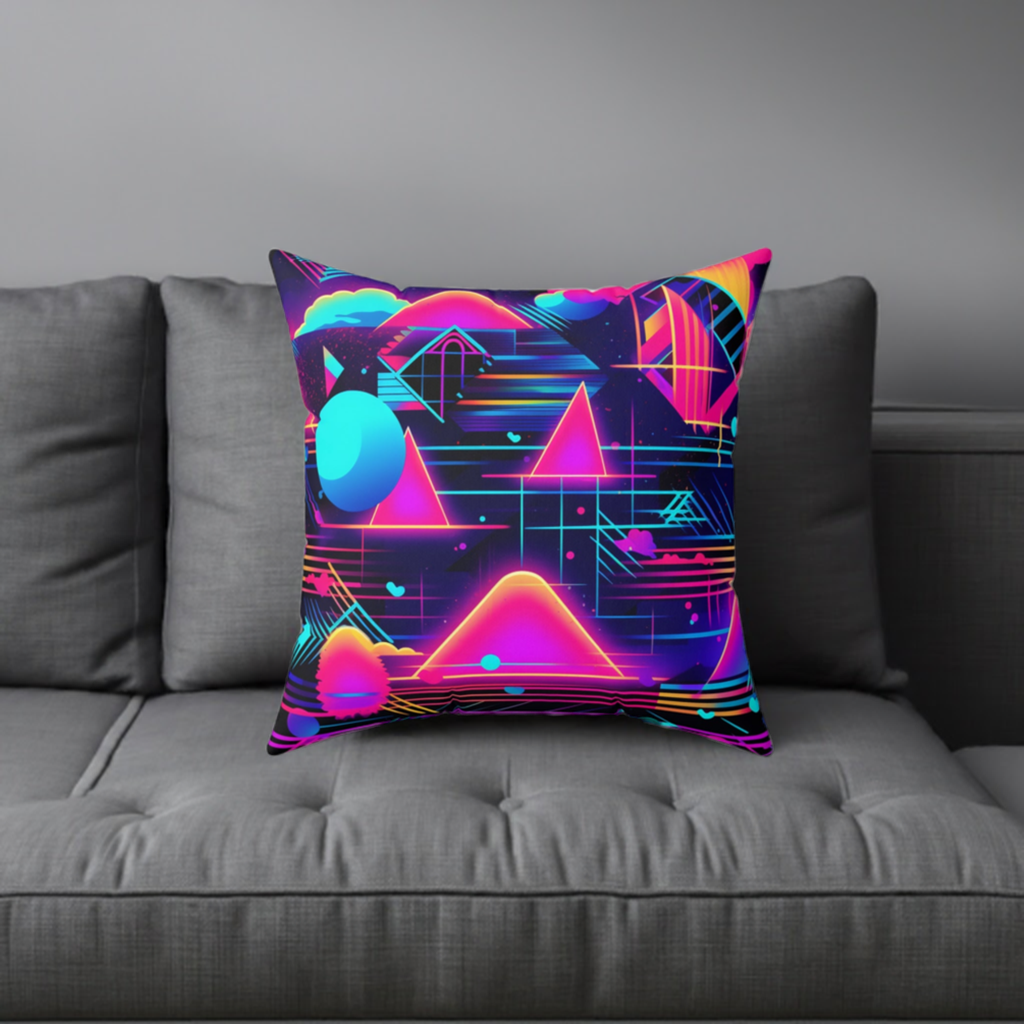 80s Synthwave Retro-Futuristic Inspired Pattern Design Spun Polyester Square Pillow