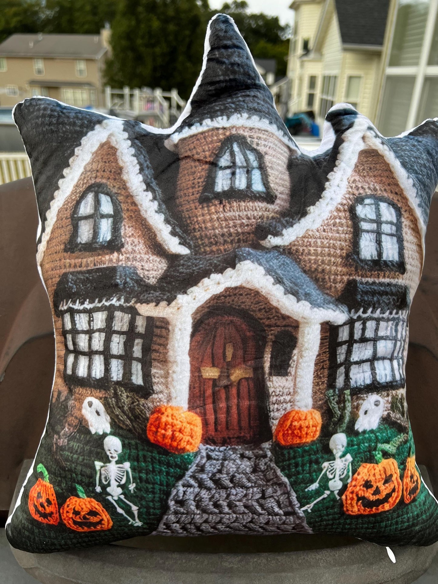 Haunted Mansion Halloween, Spooky Haunted House, Scary Gift, Plush Shaped Pillow