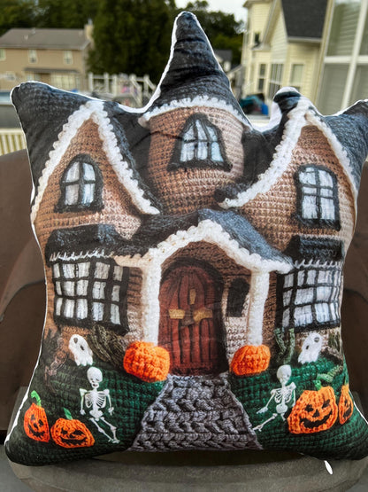 Haunted Mansion Halloween, Spooky Haunted House, Scary Gift, Plush Shaped Pillow