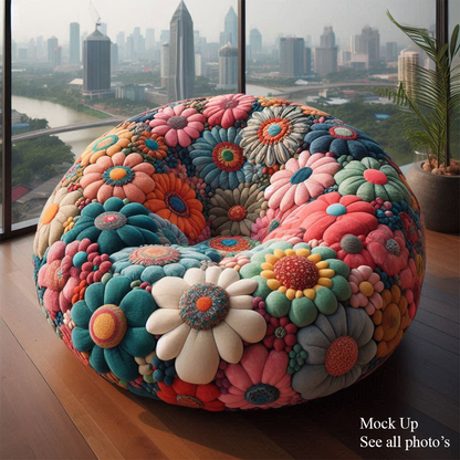 Multi Flower Petal Plush Faux Beanbag Chair, Shaped Pillow